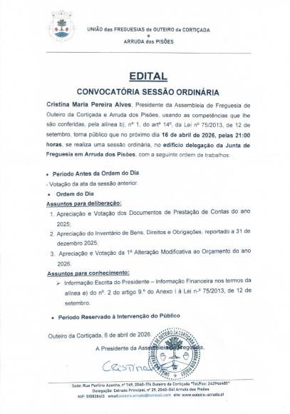 EDITAL ASSEMBLEIA DE FREGUESIA