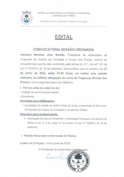 ASSEMBLEIA DE FREGUESIA 28 JUNHO 2024